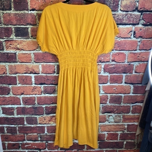 Bohemian Mustard Yellow Midi Embroidered Short Sleeve Dress Size XS - Picture 13 of 16
